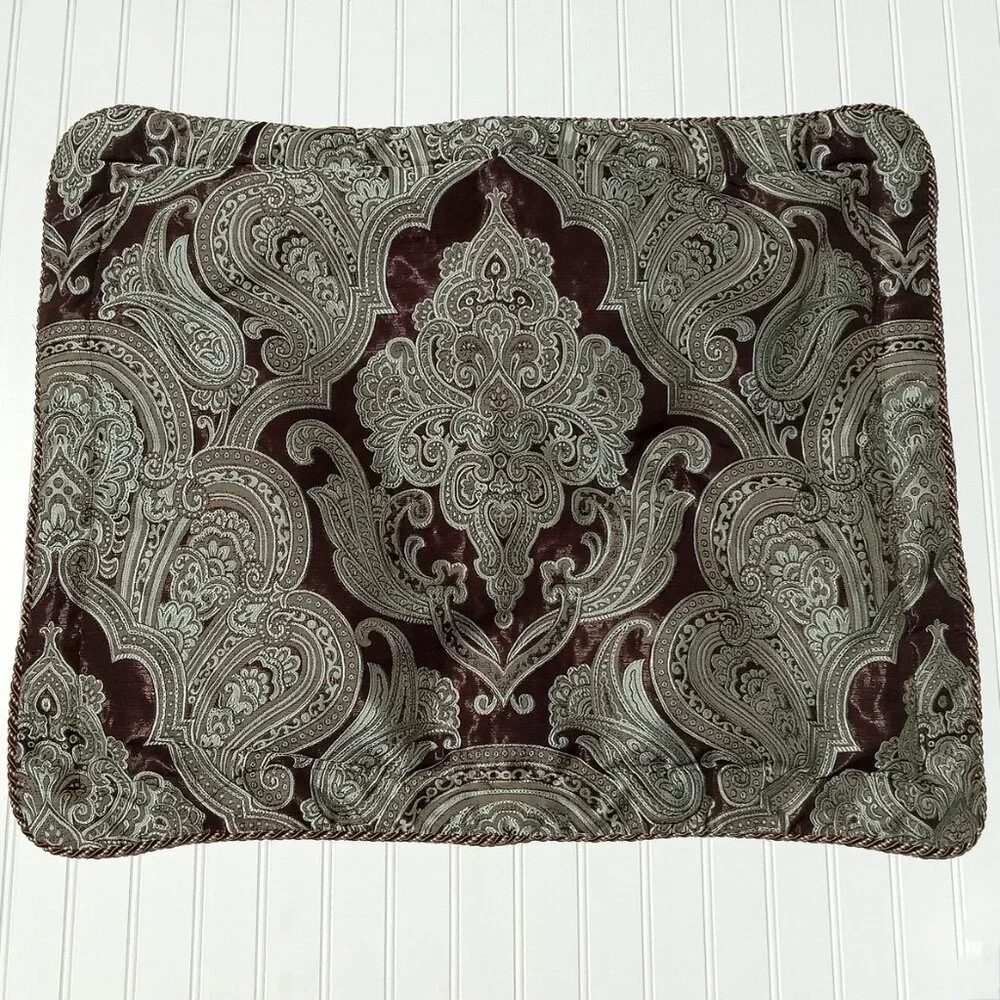 CROSCILL Home Imperial Pillow Shams Brown Brocade Damask Medallion Standard PAIR